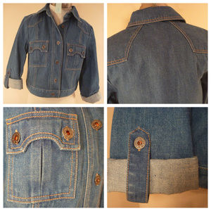 Like New Cropped Blue Denim Jacket Western Jean Pockets Short Cowboy Buckle